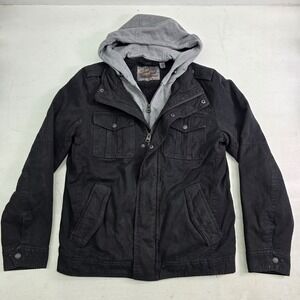 Levi's Black Jean 2 Zip‎ Jacket Mens Sz S Black Sherpa Lined Denim Trucker Hood